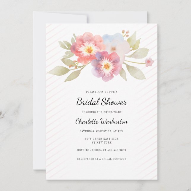 Modern Watercolor Floral Bridal Shower Invitation (Front)