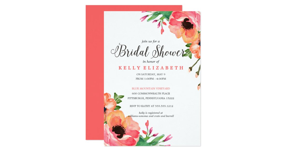 MODERN WATERCOLOR FLORAL bridal shower invitation | Zazzle MODERN WATERCOLOR FLORAL bridal shower invitation | Zazzle