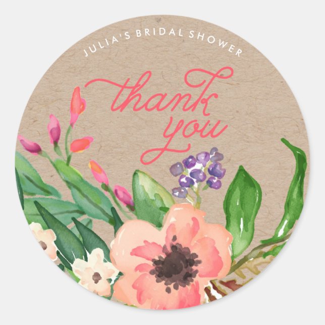 Modern Watercolor Floral Bridal Shower Stickers (Front)