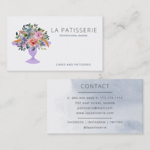 Modern Watercolor Floral Cake Stand Bakery Chef Business Card