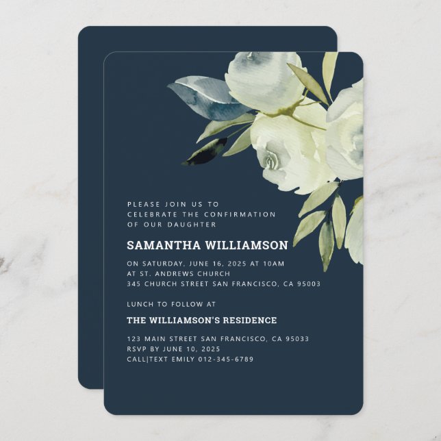 Modern Watercolor Floral Confirmation Invitation (Front/Back)