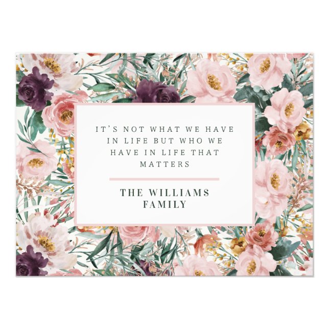 Modern watercolor floral elegant  family quote photo print (Front)