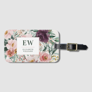 Modern watercolor floral elegant luggage tag