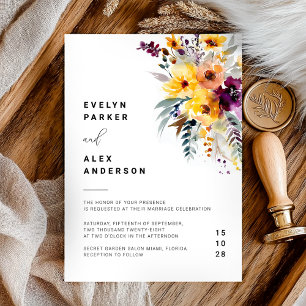 Modern Watercolor Floral Fall Wedding Invitation