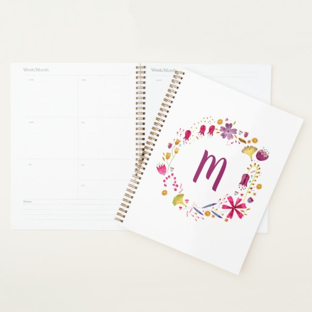 Modern Watercolor Floral Garland Monogram Planner (Display)