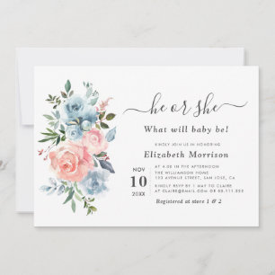 modern watercolor floral gender reveal invitation