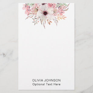 Modern Watercolor Floral Monogram Name Stationery
