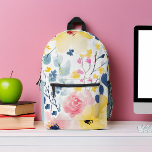 Modern Watercolor Floral Monogrammed Printed Backpack