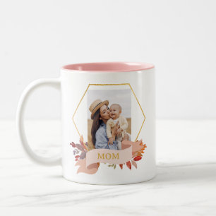 Modern Watercolor Floral Mum Photo Two-Tone Coffee Mug