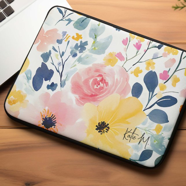 Modern Watercolor Floral Pattern Laptop Sleeve (Creator Uploaded)