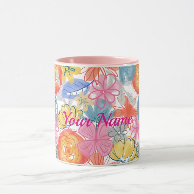 Modern Watercolor Floral Pattern  Mug (Center)