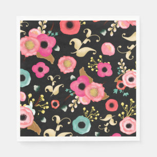 Modern Watercolor Floral Pattern Party Paper Napkin