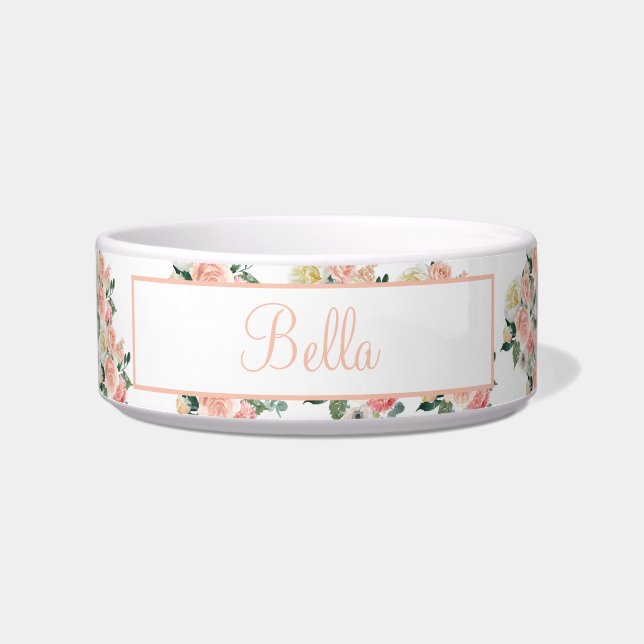Modern Watercolor Floral Pet Bowl (Front)