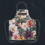 Modern watercolor floral pink black girly elegant apron<br><div class="desc">Modern watercolor floral script elegant apron plum purple,  sage green,  black and baby pink girly design. On trend floral,  foliage beautiful botanical design. Part of a modern collection.</div>