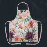 Modern watercolor floral pink girly elegant apron<br><div class="desc">Modern watercolor floral script elegant apron plum purple,  sage green and baby pink girly design. On trend floral,  foliage beautiful botanical design. Part of a modern collection.</div>