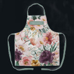 Modern watercolor floral pink   sage green elegant apron<br><div class="desc">Modern watercolor floral script elegant apron plum purple,  sage green and baby pink girly design. On trend floral,  foliage beautiful botanical design. Part of a modern collection.</div>