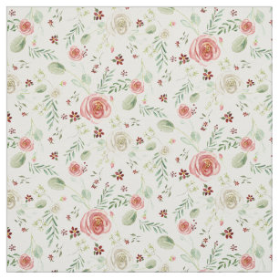 Modern Watercolor Floral Pink White Floral Foliage Fabric