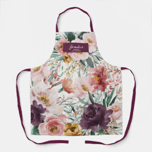 Modern watercolor floral purple elegant grandma apron