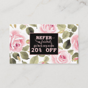 Modern Watercolor Floral Rose Gold Makeup Artist Referral Card
