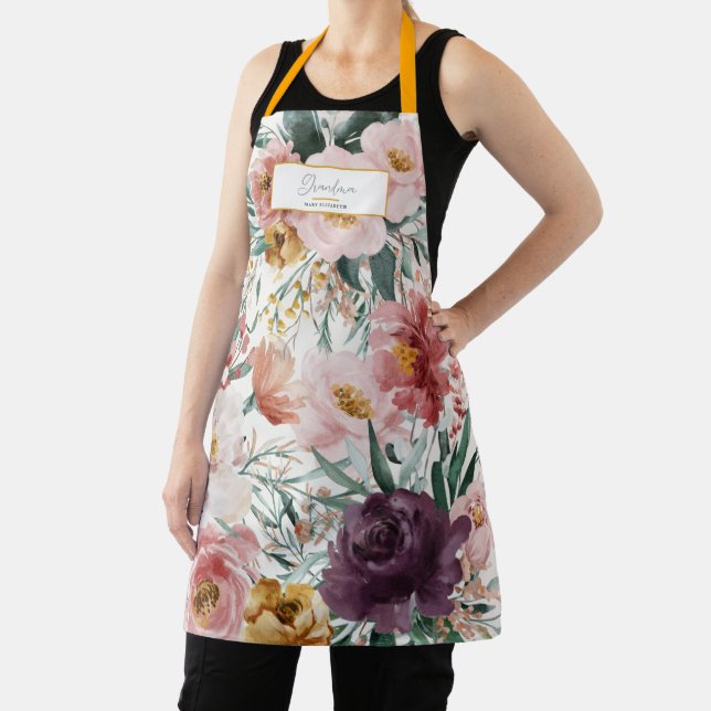 Modern watercolor floral script elegant editable apron (Insitu)