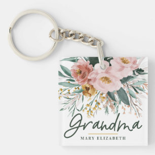 Modern watercolor floral script elegant grandma  key ring