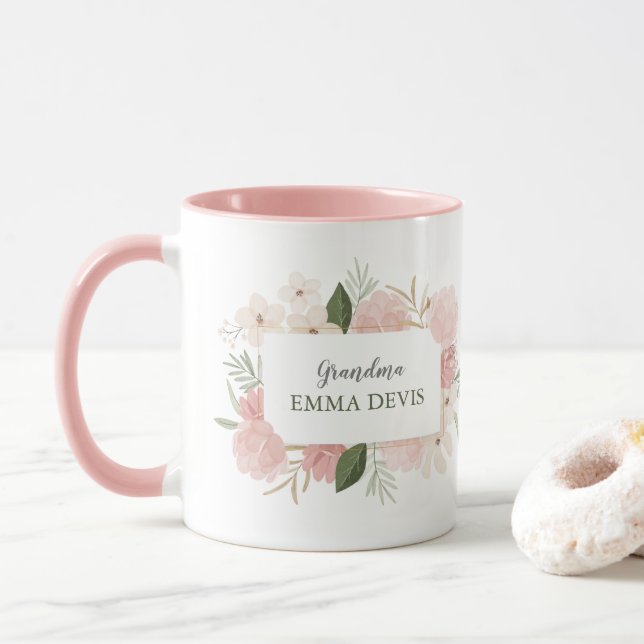 Modern watercolor floral script elegant grandma Tw Mug (With Donut)