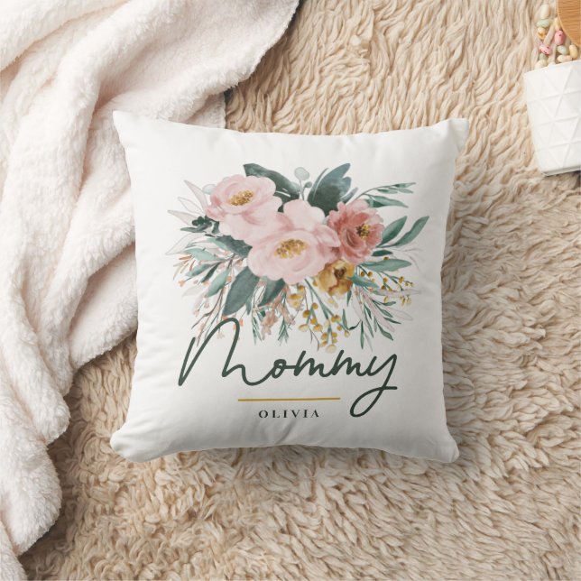 Modern watercolor floral script elegant mummy cushion (Blanket)