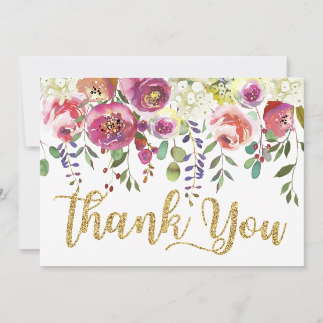 Modern Watercolor Floral Thank You Card (Front)
