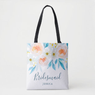 Modern Watercolor Floral Wedding Bridesmaid Tote Bag