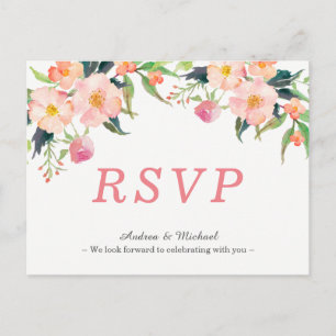 Modern Watercolor Floral Wedding RSVP Postcard