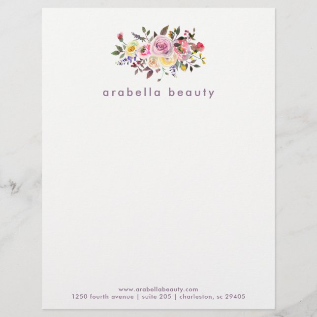 Modern Watercolor Floral with Business Name Customized Letterhead (Front)