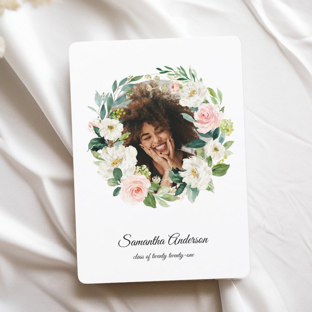 Modern Watercolor Floral Wreath Photo Graduation  Invitation (Creator Uploaded)