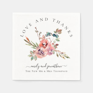 Modern Watercolor Florals Thank You Names Wedding  Napkin