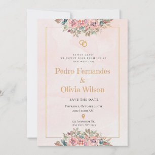    Modern watercolor flower bouquet Invitation