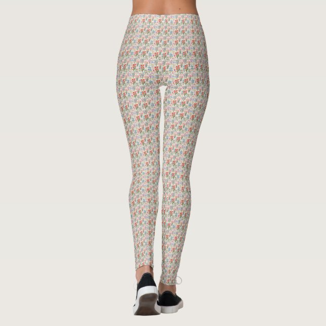 Modern Watercolor Flower Pattern Leggings (Back)