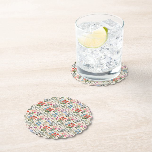 Modern Watercolor Flower Pattern Paper Coaster (Insitu)