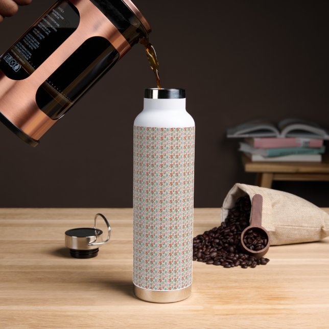  Modern Watercolor Flower Pattern Water Bottle (Coffee)