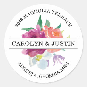 Modern Watercolor Flowers Address Label