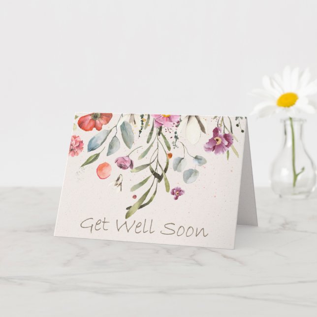 Modern Watercolor Flowers Get Well Card (Small Plant)