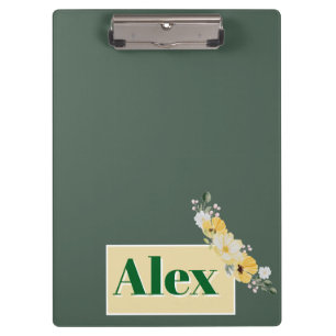 Modern Watercolor Flowers & green Bg Clipboard