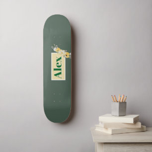 Modern Watercolor Flowers & green Bg Skateboard