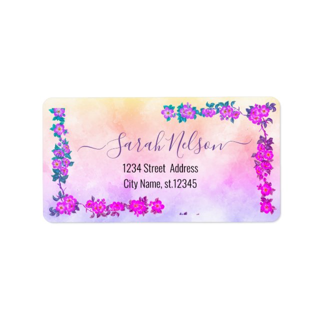 Modern Watercolor Flowers Label (Front)