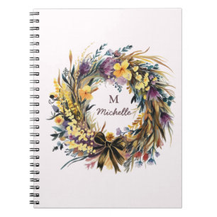 Modern Watercolor flowers Monogram Script Name Notebook