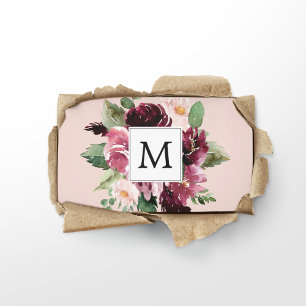 Modern Watercolor Flowers Monogrammed Business Card