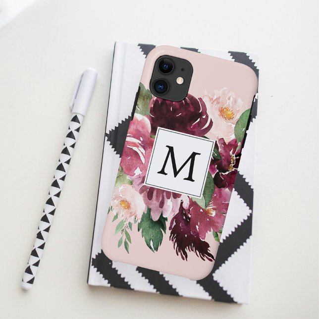 Modern Watercolor Flowers Monogrammed Case-Mate iPhone Case (Creator Uploaded)