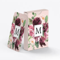 Modern Watercolor Flowers Monogrammed Playing Cards