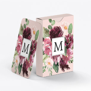 Modern Watercolor Flowers Monogrammed Playing Cards