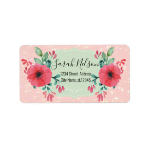 Modern Watercolor Flowers, Pink Sparkly Label