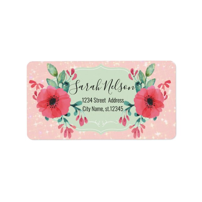 Modern Watercolor Flowers, Pink Sparkly Label (Front)