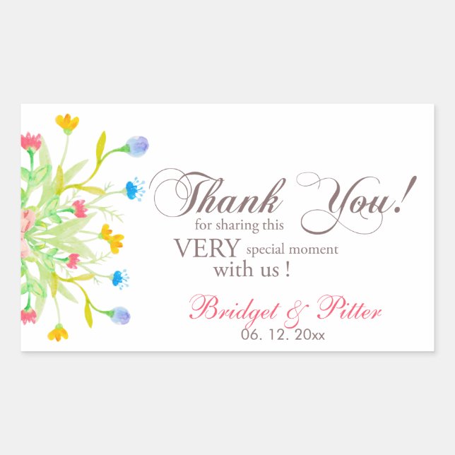 Modern Watercolor Flowers Rectangular Sticker (Front)